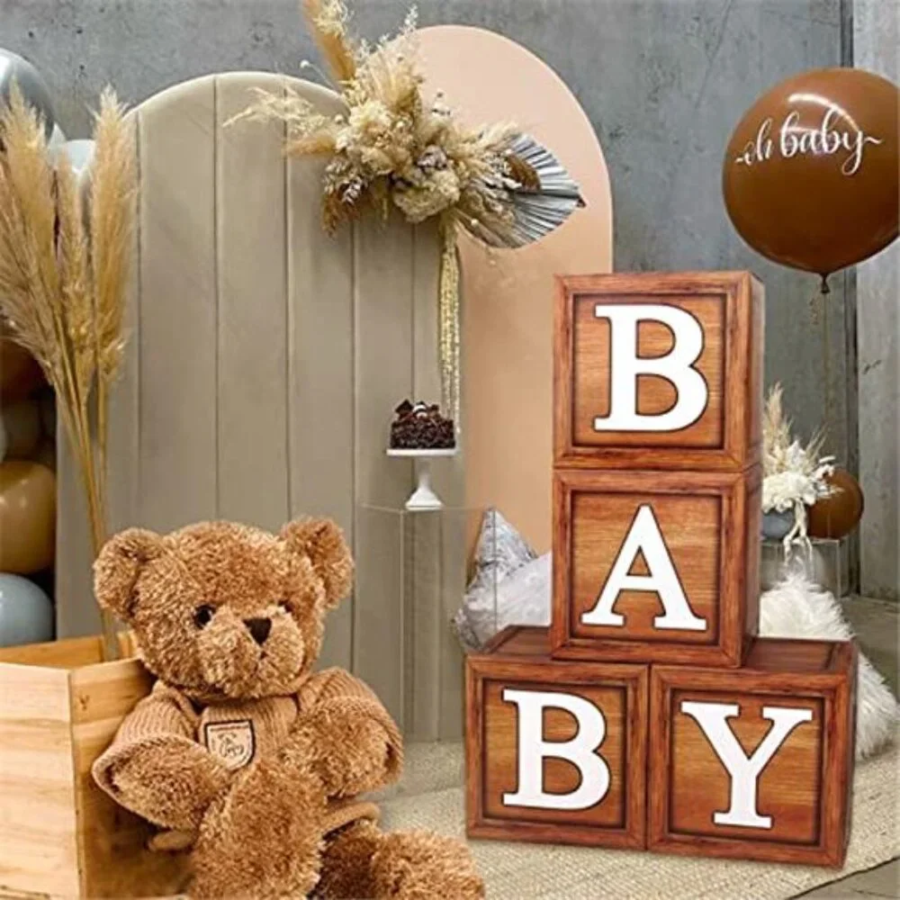 Baby Shower Decorations Wood Blocks Baby Boxes Letters Gender Reveal Party Girl